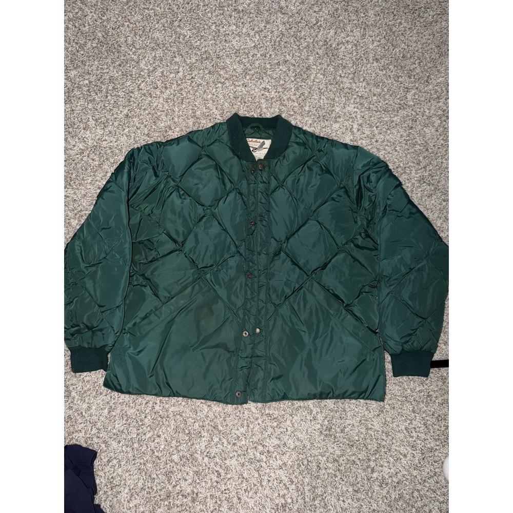 VTG Cabelas Premier Northern Goose Down Quilted Puffer Mens XL Bomber Green 90s